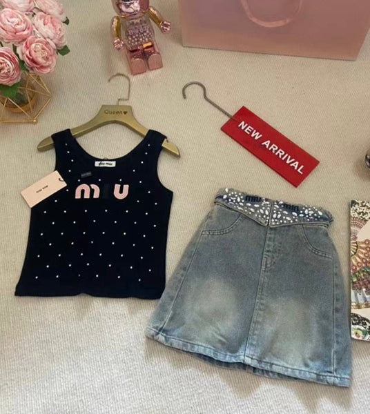 Miu pearl denim set